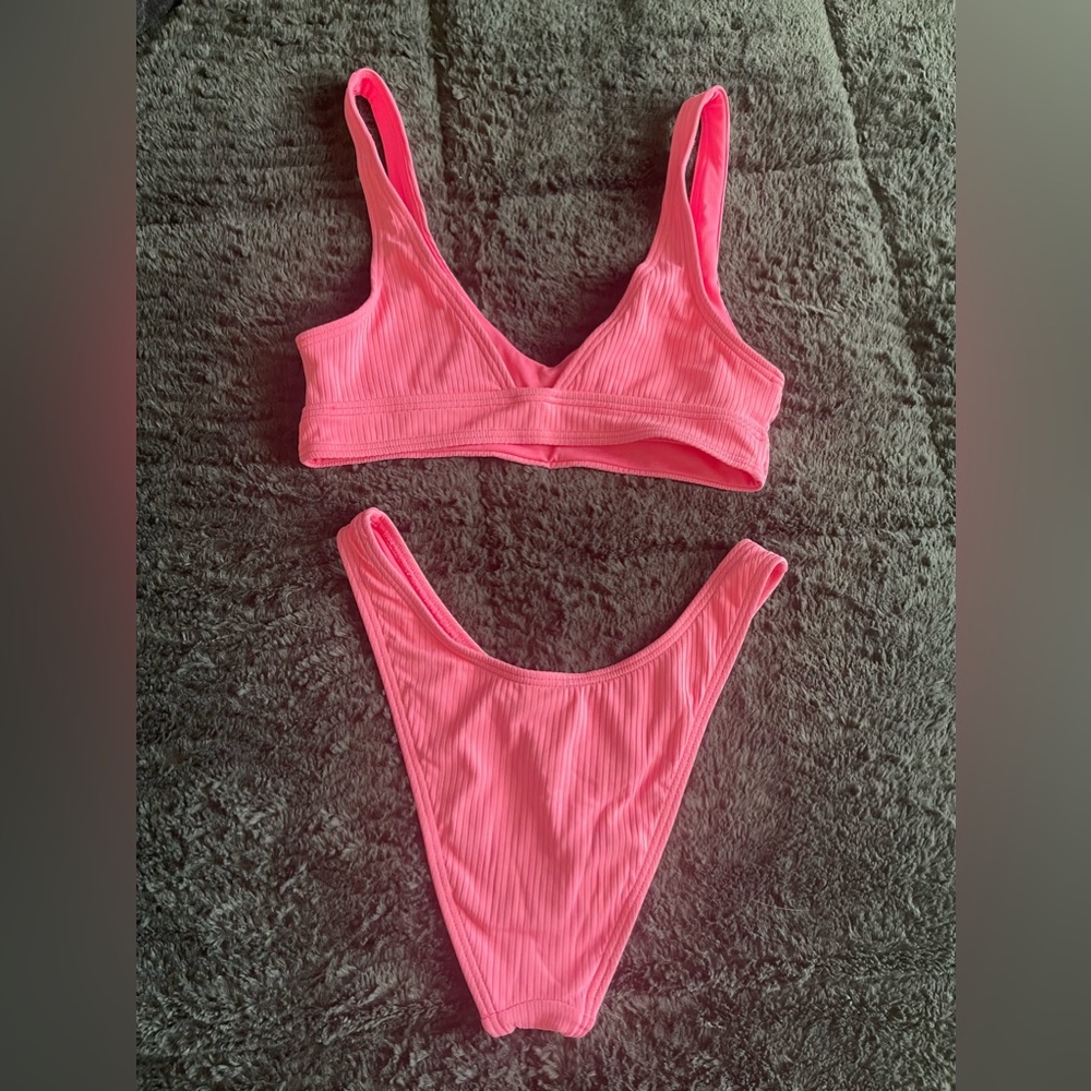 Neon Pink Ribbed Bikini - Picture 2 of 2
